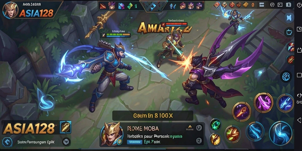 Menampilkan gameplay seru dalam pertempuran strategis MOBA.