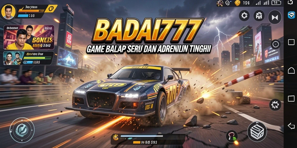 Tampilan gameplay BADAI777 yang mendebarkan dengan mobil balap cepat.