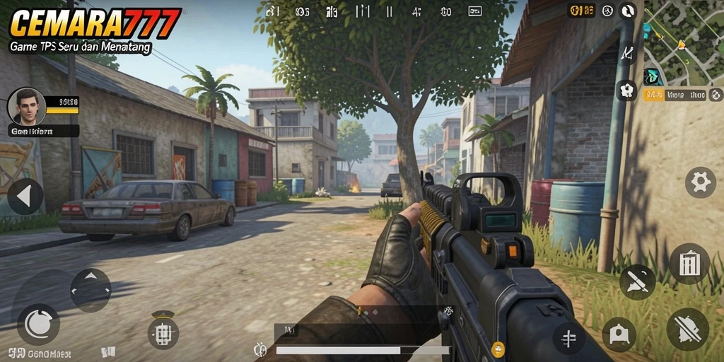 Screenshot CEMARA777 menampilkan aksi seru dalam gameplay TPS.