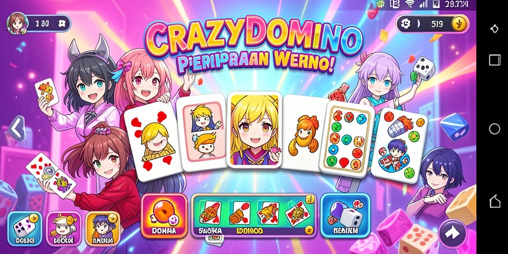 Screenshot CRAZYDOMINO menampilkan karakter anime yang ceria dan gameplay menantang.