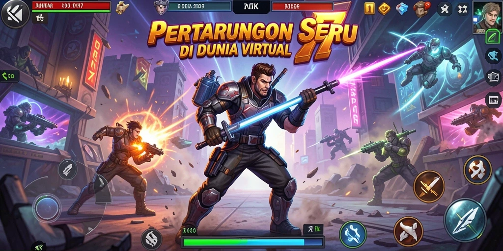 Screenshot gameplay DUNIA77 menampilkan pertarungan seru antar karakter.