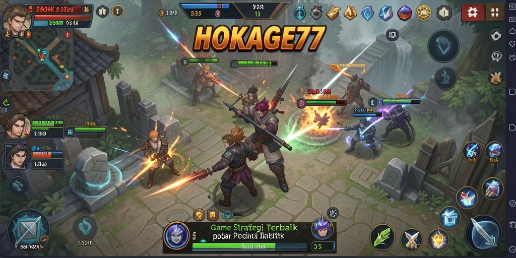 Screenshot HOKAGE77 menunjukkan pertarungan strategis yang intens.