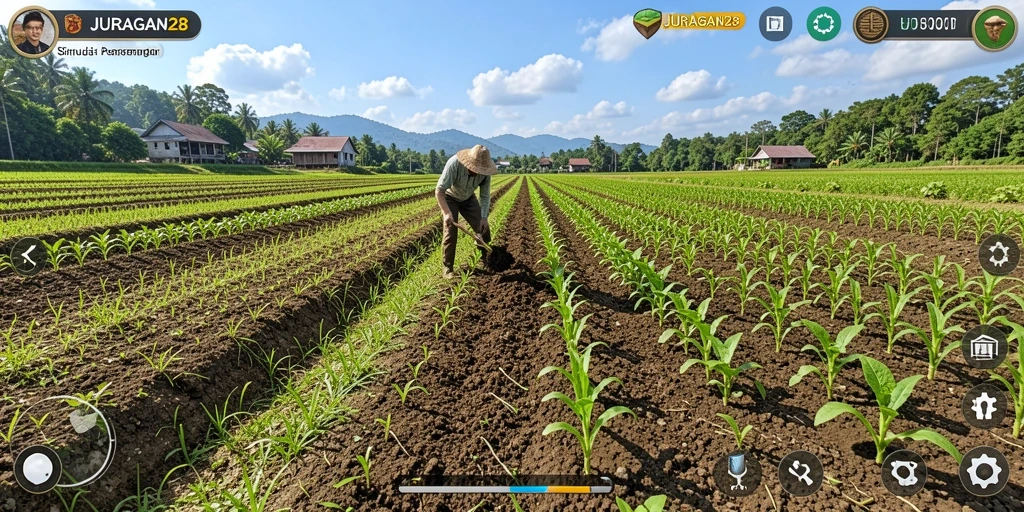 Tampilan gameplay JURAGAN28 yang mencerminkan aktivitas pertanian yang menyenangkan.