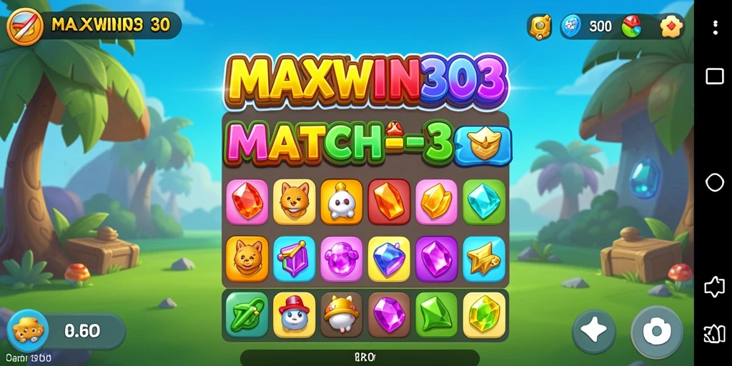 Tampilan gameplay seru dari MAXWIN303 dengan permata berwarna-warni.