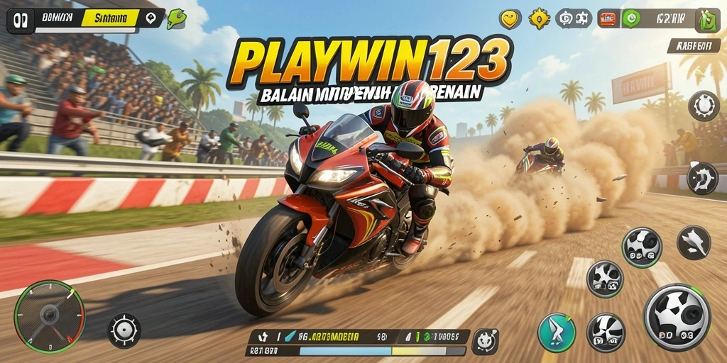 Tampilan gameplay motor racing PLAYWIN123 yang menegangkan dan seru.
